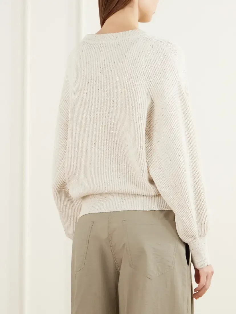Brunello Cucinelli Sequined Ribbed Cotton Sweater | Thumbnail 4 Brunello Cucinelli Sequined Ribbed Cotton Sweater | Thumbnail 4