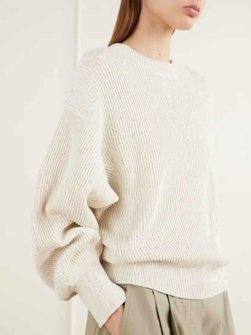 Brunello Cucinelli Sequined Ribbed Cotton Sweater | Thumbnail 5 Brunello Cucinelli Sequined Ribbed Cotton Sweater | Thumbnail 5