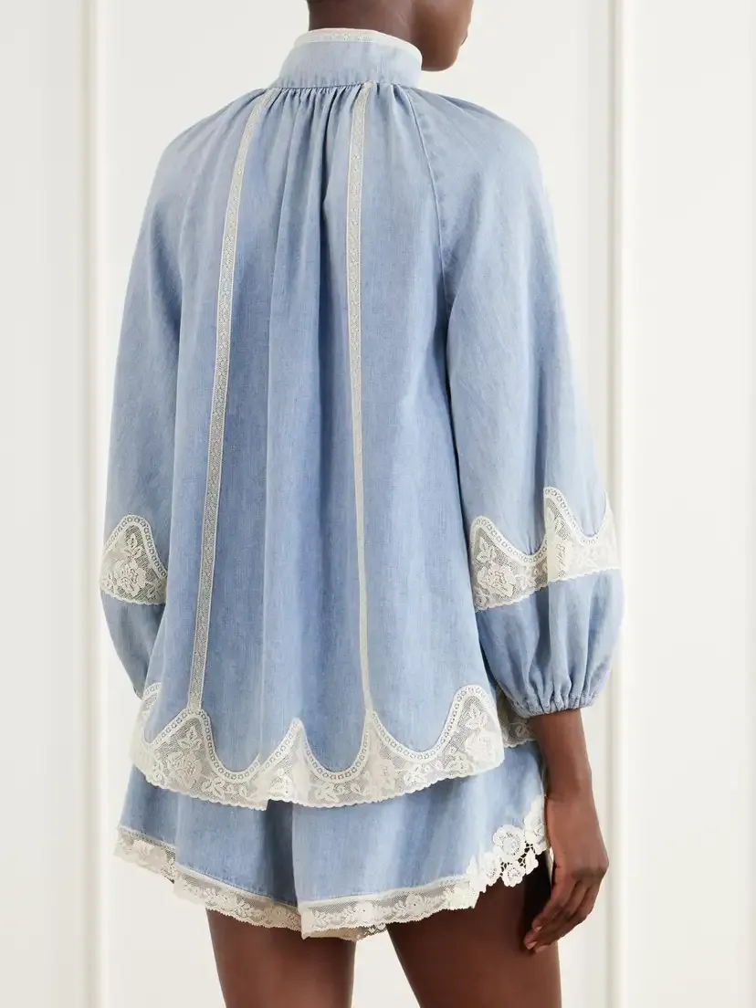 Zimmermann Fairlight Lace-trimmed Denim Blouse | Thumbnail 3 Zimmermann Fairlight Lace-trimmed Denim Blouse | Thumbnail 3