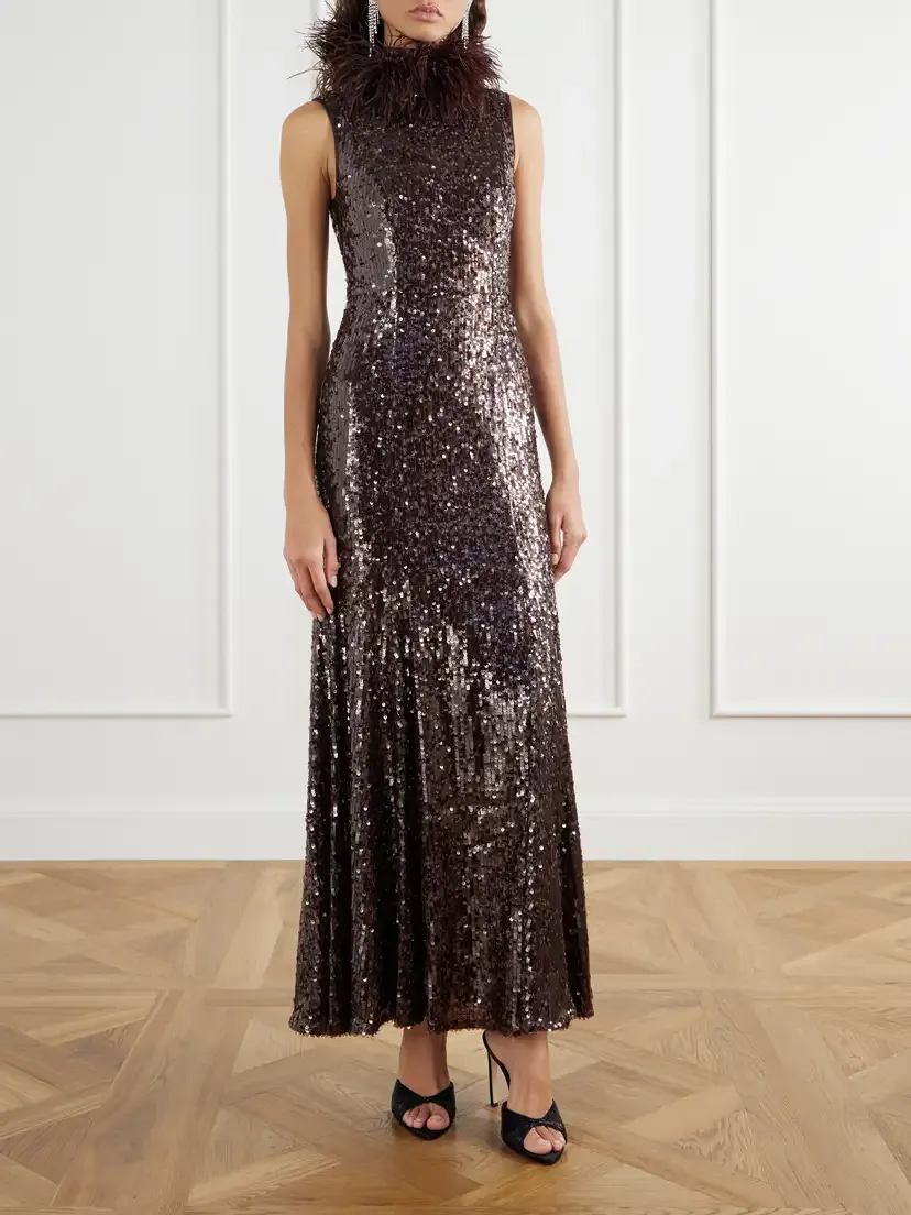 Aje Elyisian Feather-trimmed Sequined-mesh Gown | Thumbnail 3