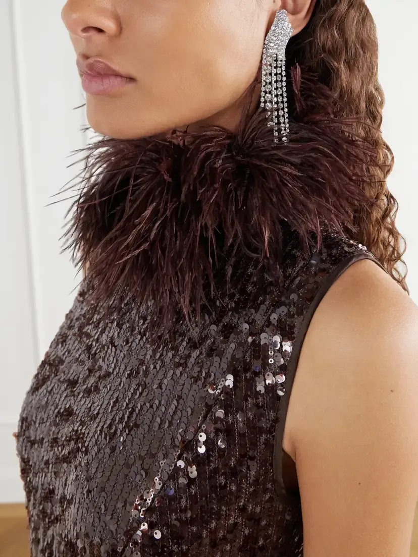Aje Elyisian Feather-trimmed Sequined-mesh Gown | Thumbnail 6