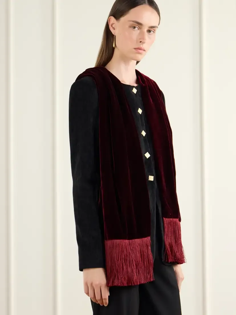 Le Sundial Ritual Bloom Opera Fringed-trimmed Velvet Scarf | Thumbnail 3 Le Sundial Ritual Bloom Opera Fringed-trimmed Velvet Scarf | Thumbnail 3