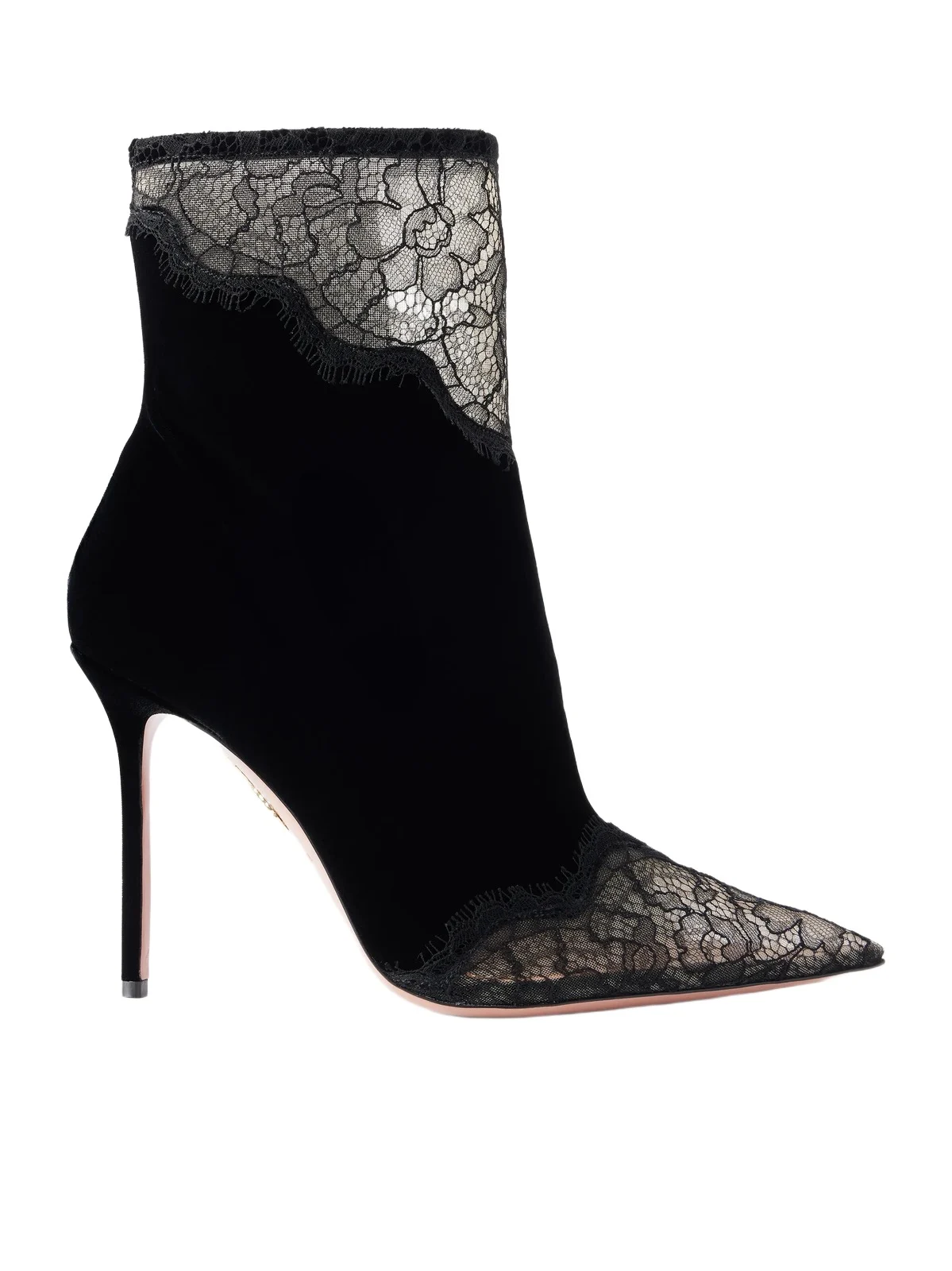 Aquazzura Velvet Meadow Bootie 105 Lace-trimmed Velvet Ankle Boots