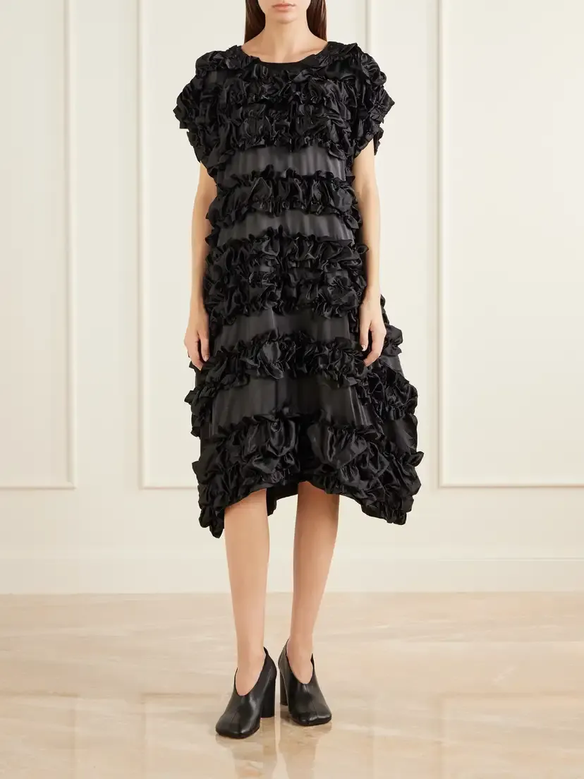 Comme des Garçons Comme des Garçons Ruffled Satin-trimmed Jersey Midi Dress | Thumbnail 2 Comme des Garçons Comme des Garçons Ruffled Satin-trimmed Jersey Midi Dress | Thumbnail 2