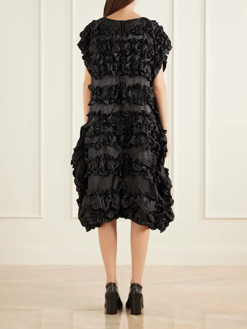 Comme des Garçons Comme des Garçons Ruffled Satin-trimmed Jersey Midi Dress | Thumbnail 3 Comme des Garçons Comme des Garçons Ruffled Satin-trimmed Jersey Midi Dress | Thumbnail 3