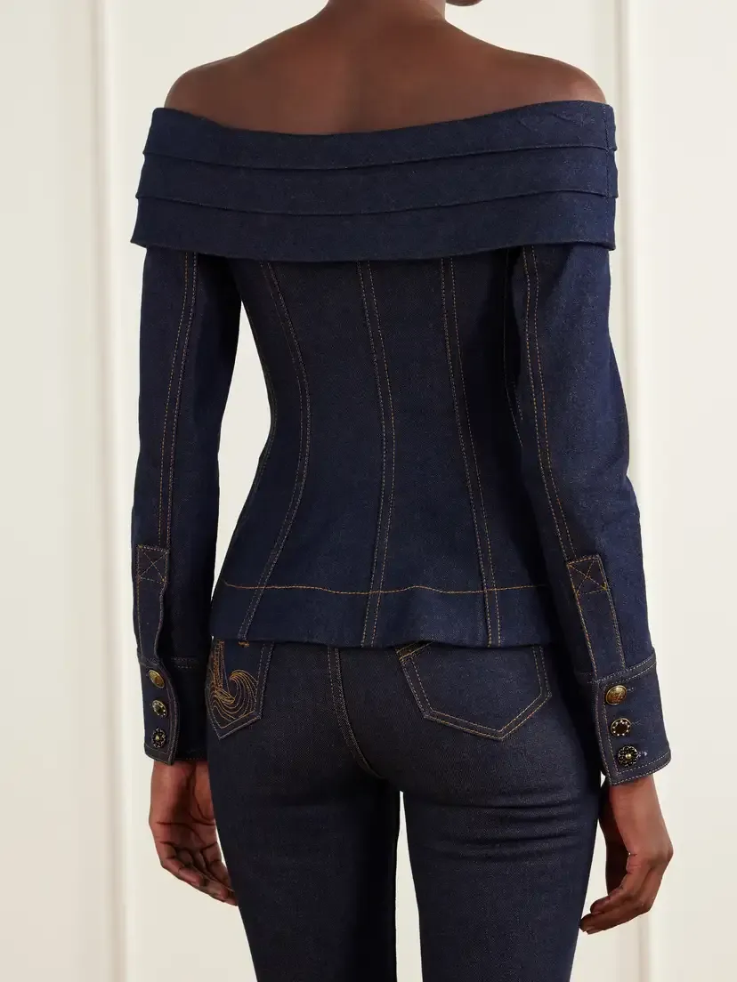 Zimmermann Clash Off-the-shoulder Pleated Denim Blouse | Thumbnail 3 Zimmermann Clash Off-the-shoulder Pleated Denim Blouse | Thumbnail 3