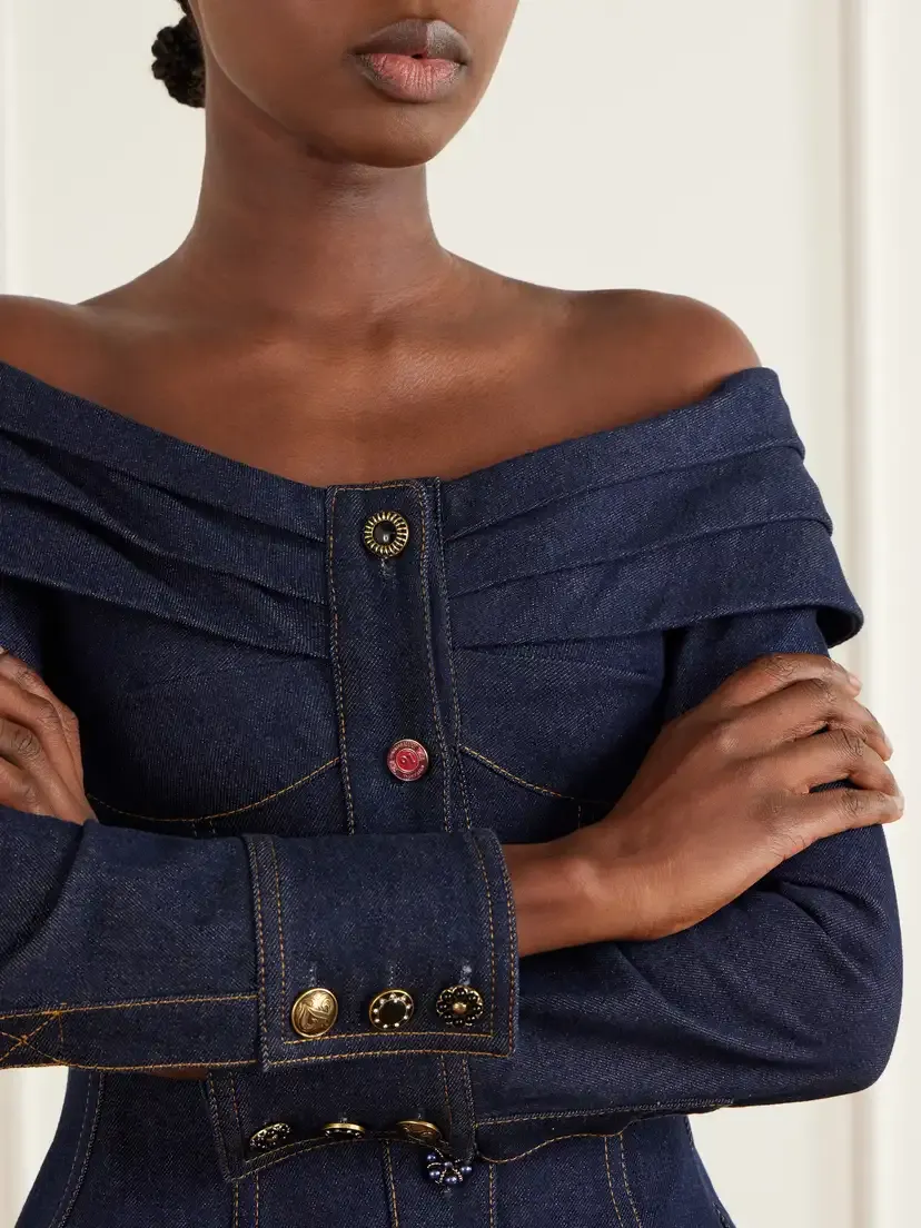 Zimmermann Clash Off-the-shoulder Pleated Denim Blouse | Thumbnail 4 Zimmermann Clash Off-the-shoulder Pleated Denim Blouse | Thumbnail 4
