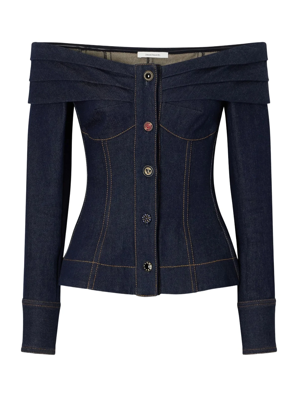 Clash Off-the-shoulder Pleated Denim Blouse Clash Off-the-shoulder Pleated Denim Blouse