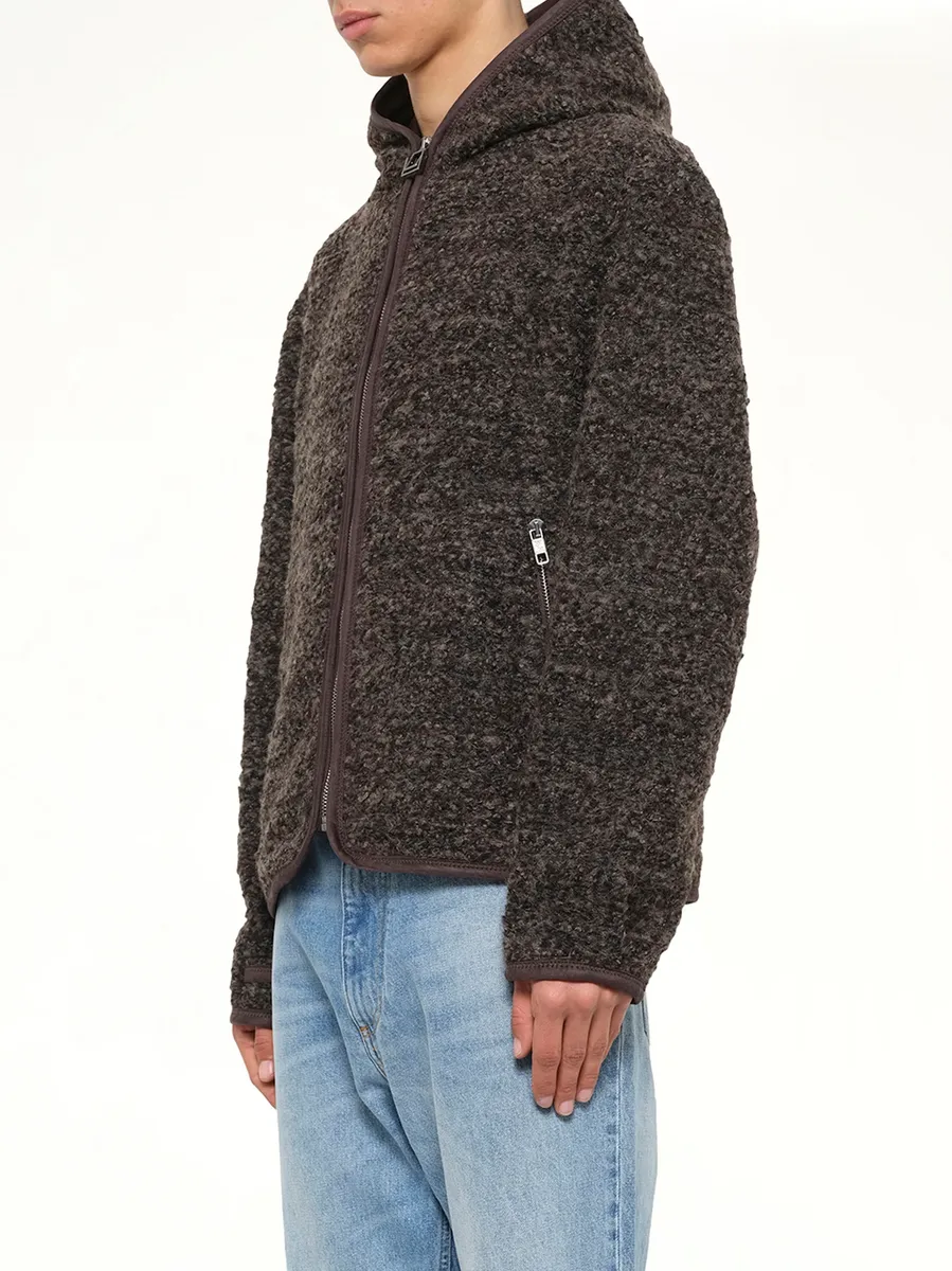 WOOYOUNGMI Fur Zipped Hoodie in Mud | Thumbnail 3 WOOYOUNGMI Fur Zipped Hoodie in Mud | Thumbnail 3