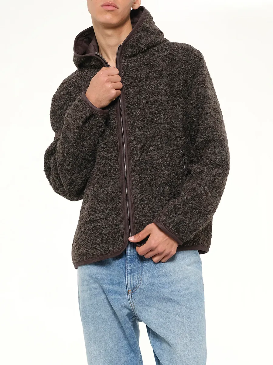 WOOYOUNGMI Fur Zipped Hoodie in Mud | Thumbnail 6 WOOYOUNGMI Fur Zipped Hoodie in Mud | Thumbnail 6