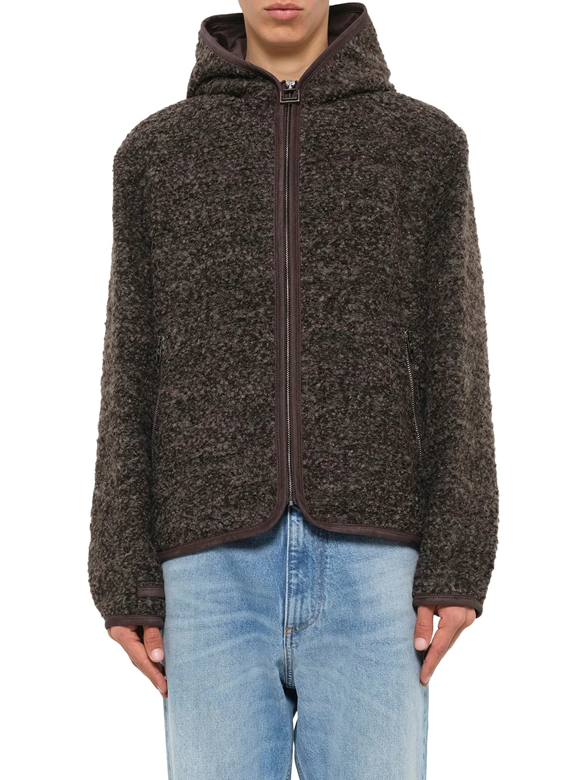 WOOYOUNGMI Fur Zipped Hoodie in Mud