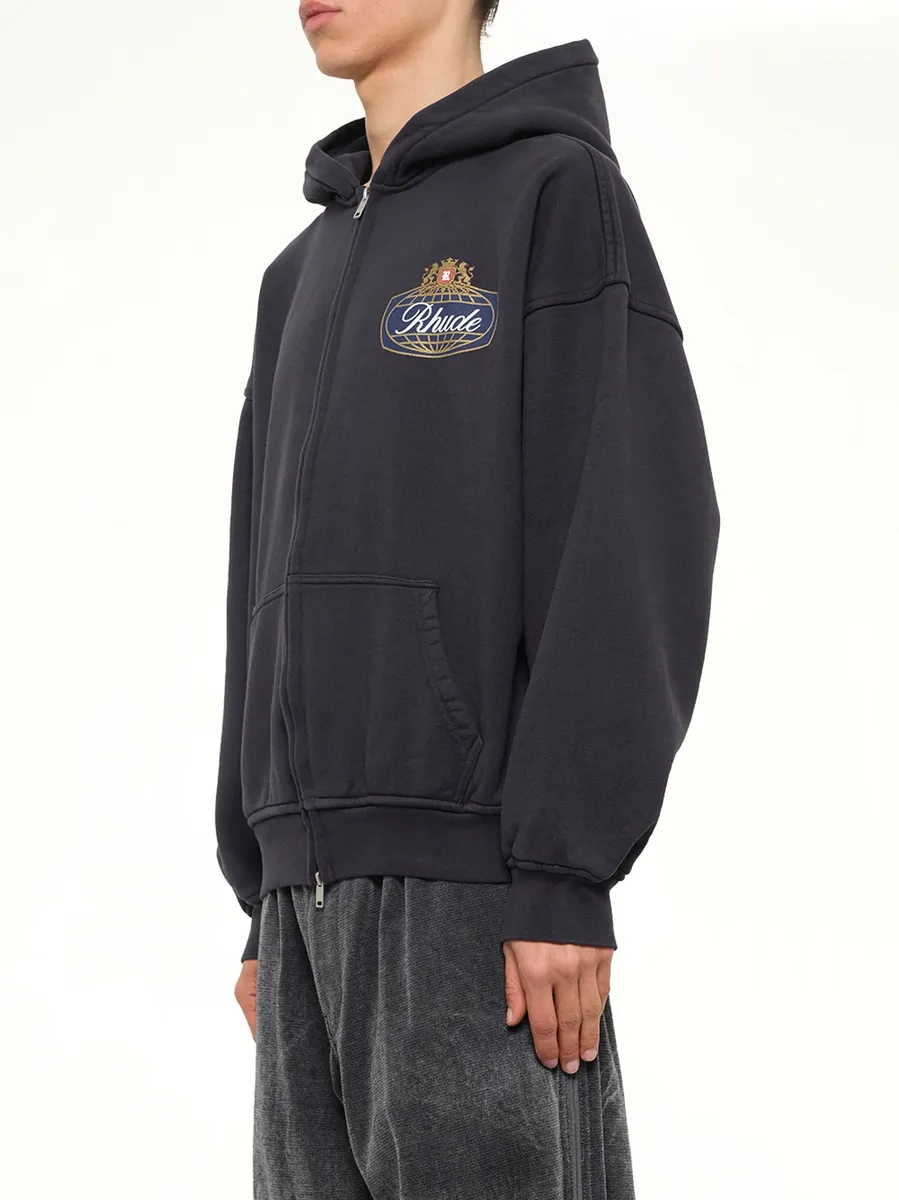 Rhude Safari Crest Zip Up Hoodie in Vintage Black | Thumbnail 3 Rhude Safari Crest Zip Up Hoodie in Vintage Black | Thumbnail 3