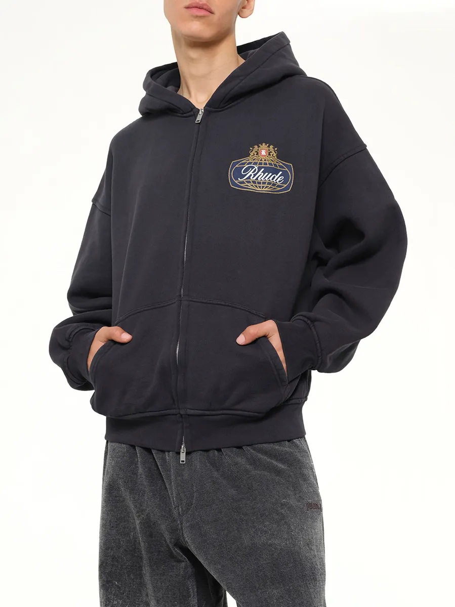 Rhude Safari Crest Zip Up Hoodie in Vintage Black | Thumbnail 6 Rhude Safari Crest Zip Up Hoodie in Vintage Black | Thumbnail 6