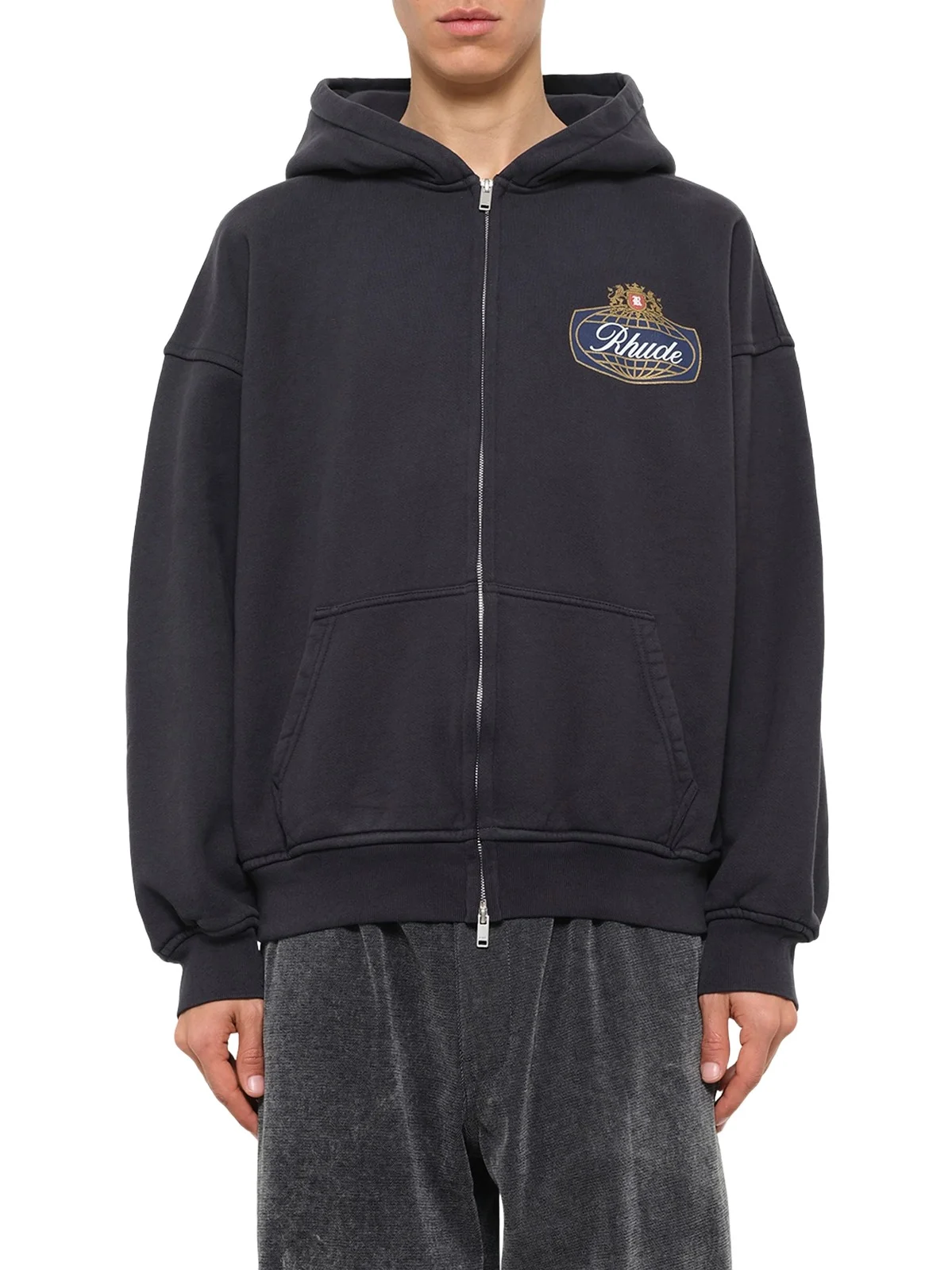 Rhude Safari Crest Zip Up Hoodie in Vintage Black