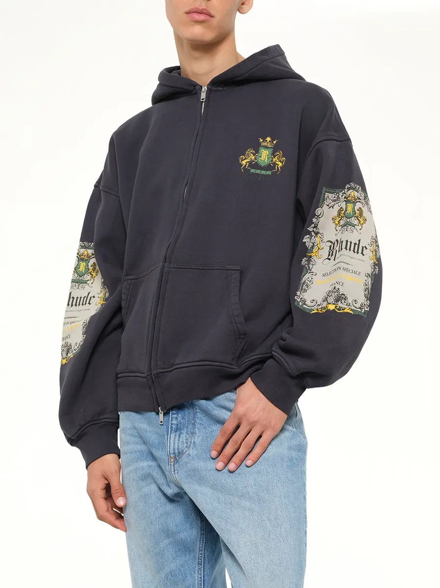 Rhude Bordeaux Reserve Zip Up Hoodie in Vintage Black/green | Thumbnail 6 Rhude Bordeaux Reserve Zip Up Hoodie in Vintage Black/green | Thumbnail 6