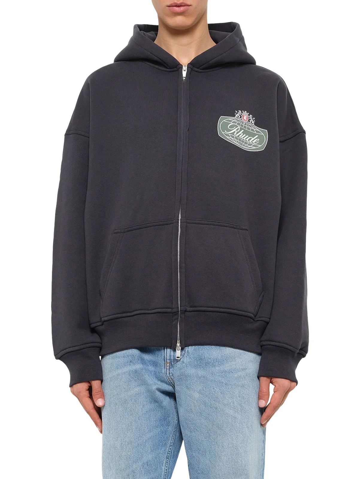 Rhude Desert Crest Zip Up Hoodie in Vintage Black/silver