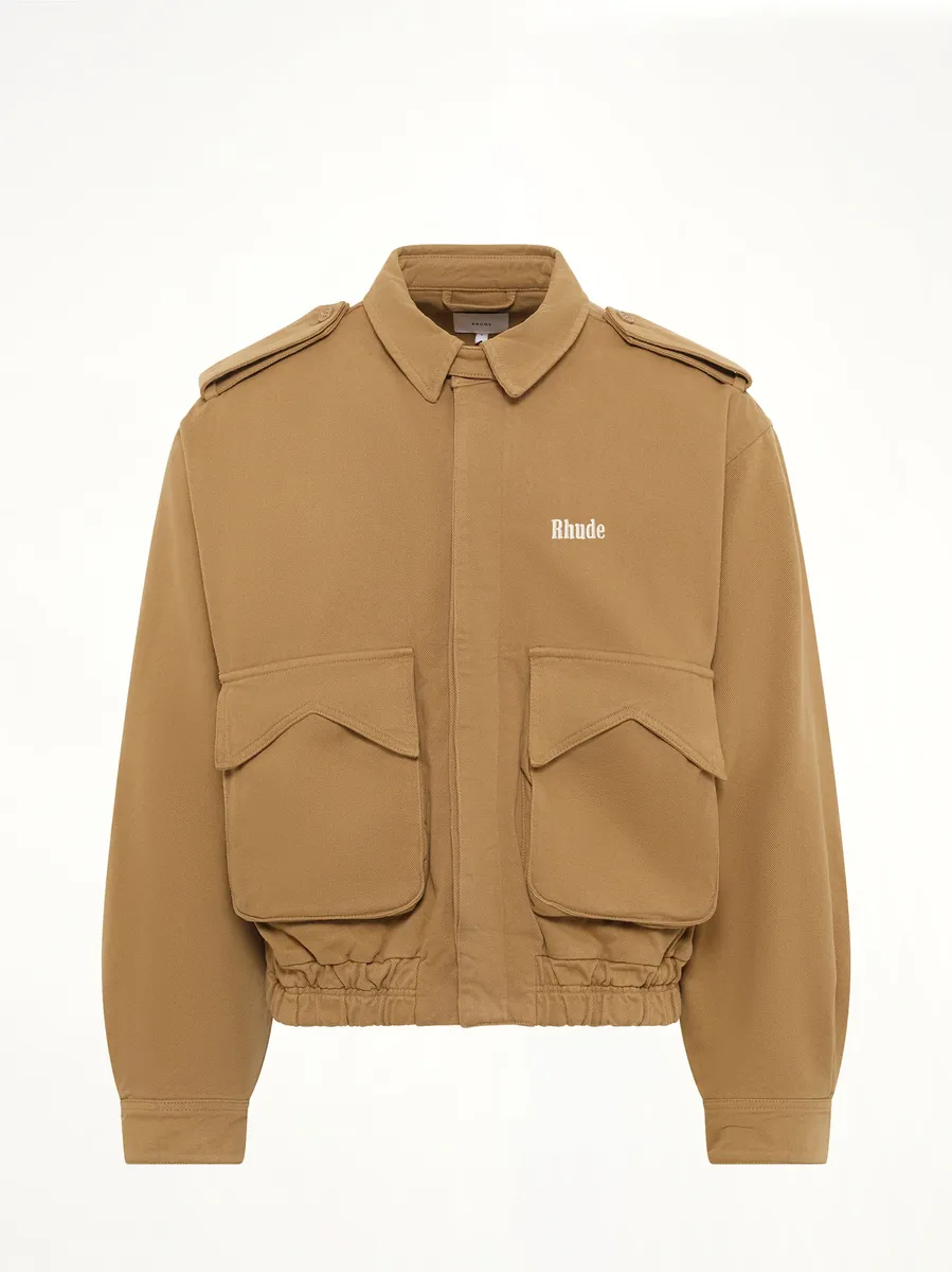 Rhude Logo Cotton Pilot Jacket in Tan | Thumbnail 2 Rhude Logo Cotton Pilot Jacket in Tan | Thumbnail 2