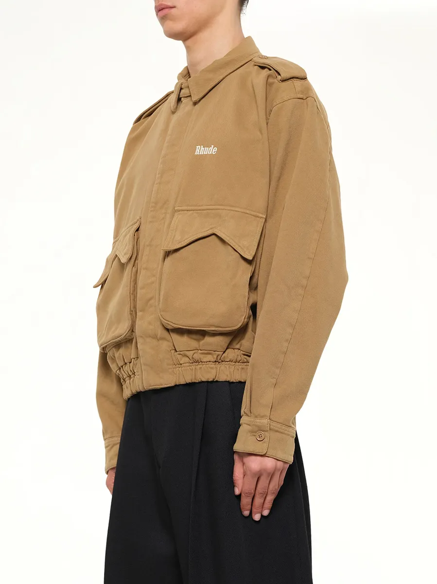 Rhude Logo Cotton Pilot Jacket in Tan | Thumbnail 3 Rhude Logo Cotton Pilot Jacket in Tan | Thumbnail 3
