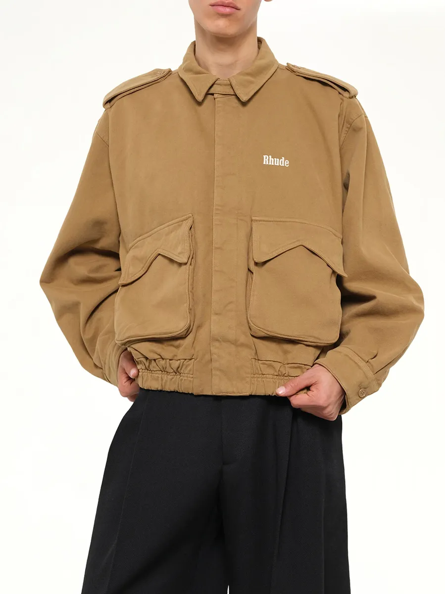 Rhude Logo Cotton Pilot Jacket in Tan | Thumbnail 6 Rhude Logo Cotton Pilot Jacket in Tan | Thumbnail 6