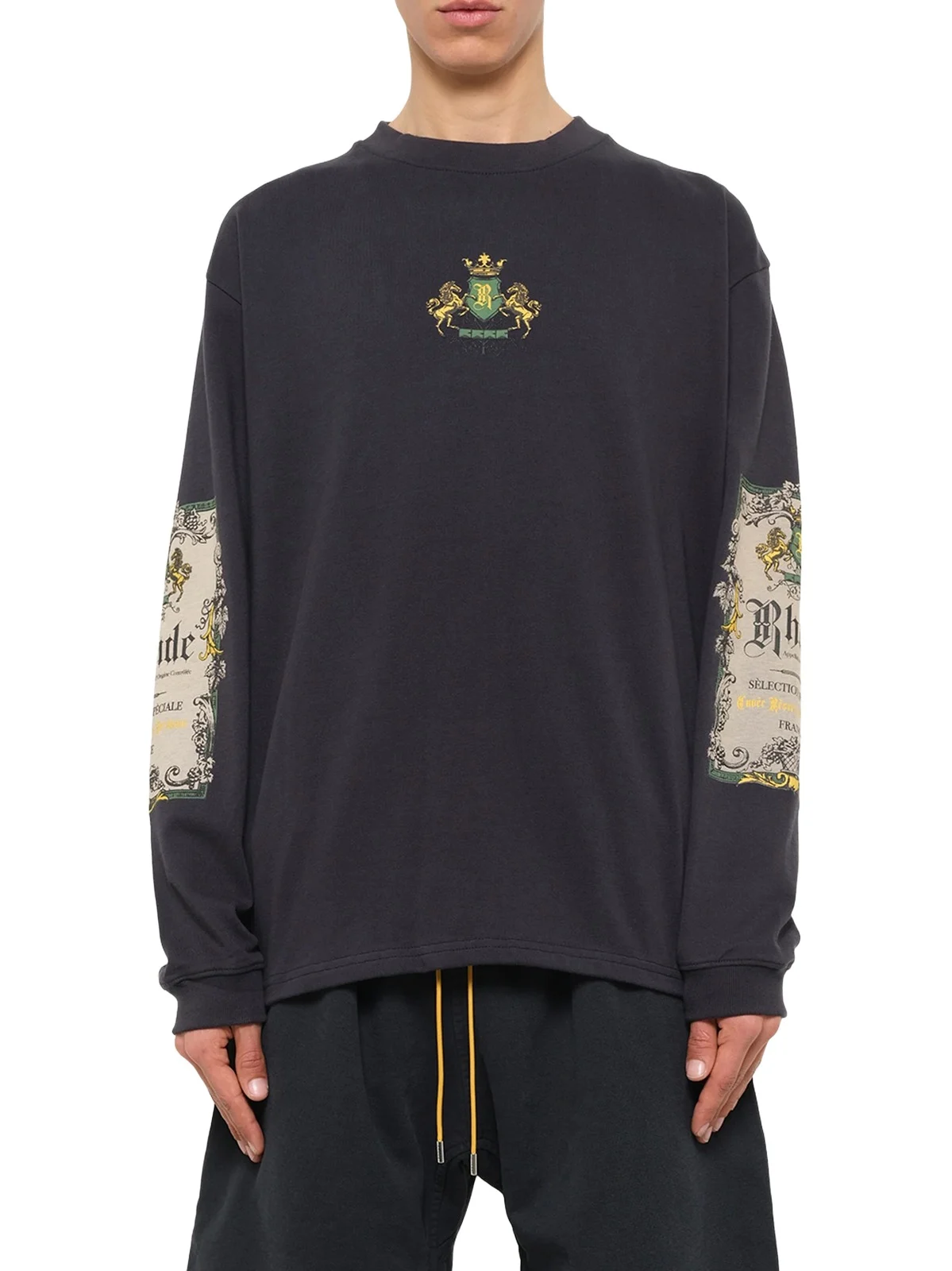 Rhude Bordeaux Reserve LS T-shirt in Vintage Black/green