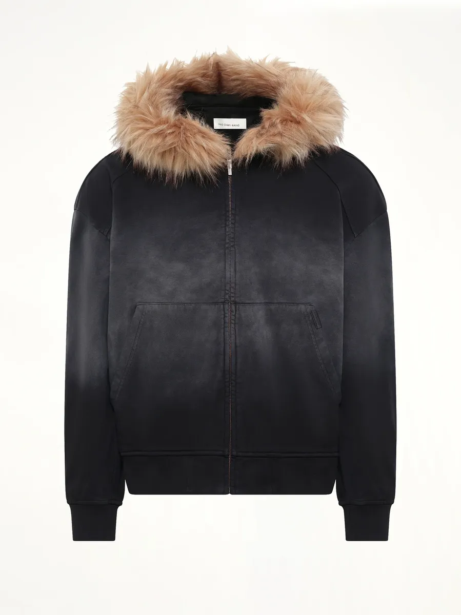 FENG CHEN WANG Washed Faux Fur-trim Zip-up Hoodie | Thumbnail 2 FENG CHEN WANG Washed Faux Fur-trim Zip-up Hoodie | Thumbnail 2