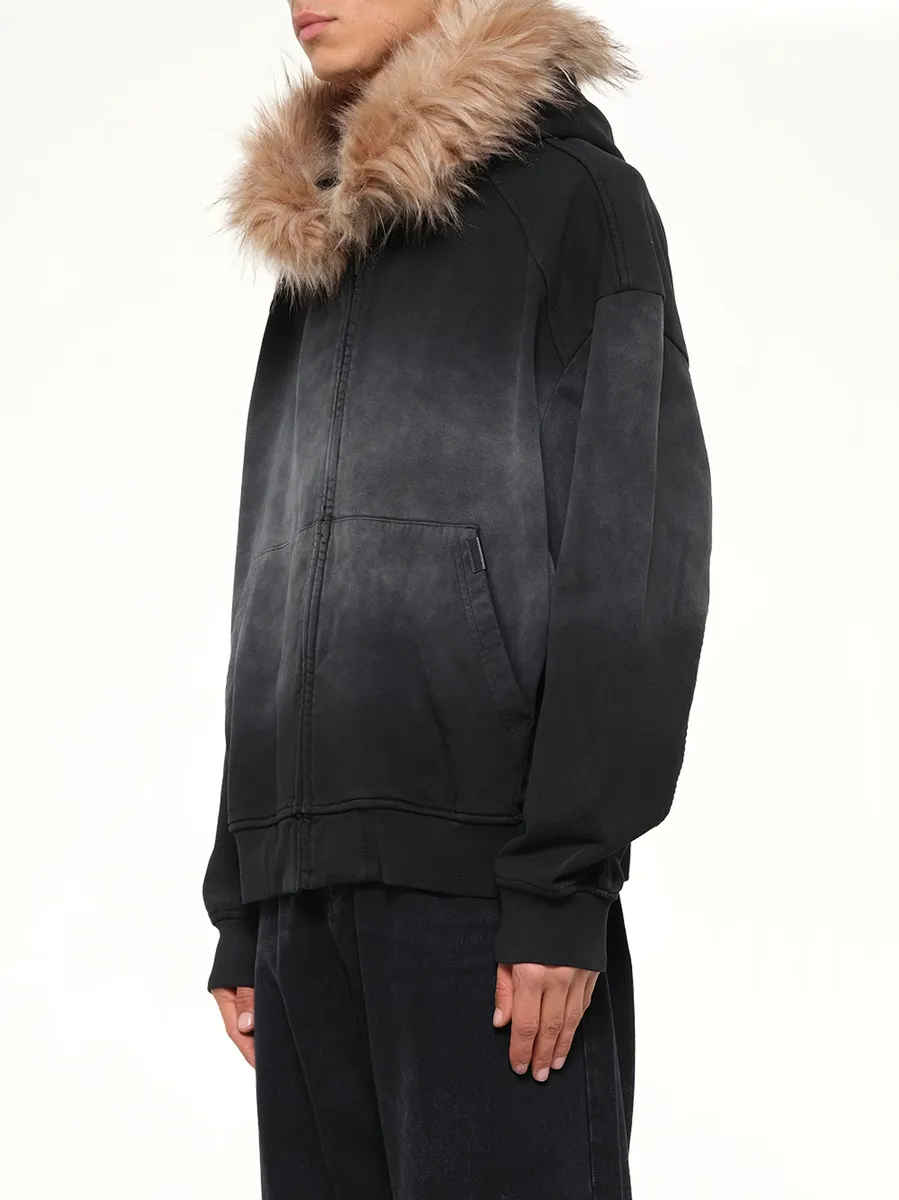 FENG CHEN WANG Washed Faux Fur-trim Zip-up Hoodie | Thumbnail 3 FENG CHEN WANG Washed Faux Fur-trim Zip-up Hoodie | Thumbnail 3