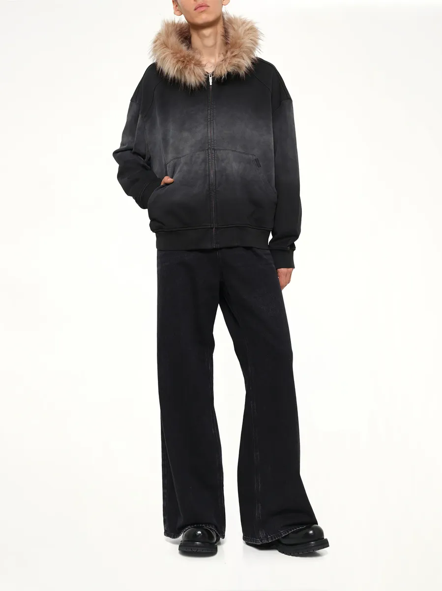 FENG CHEN WANG Washed Faux Fur-trim Zip-up Hoodie | Thumbnail 4 FENG CHEN WANG Washed Faux Fur-trim Zip-up Hoodie | Thumbnail 4