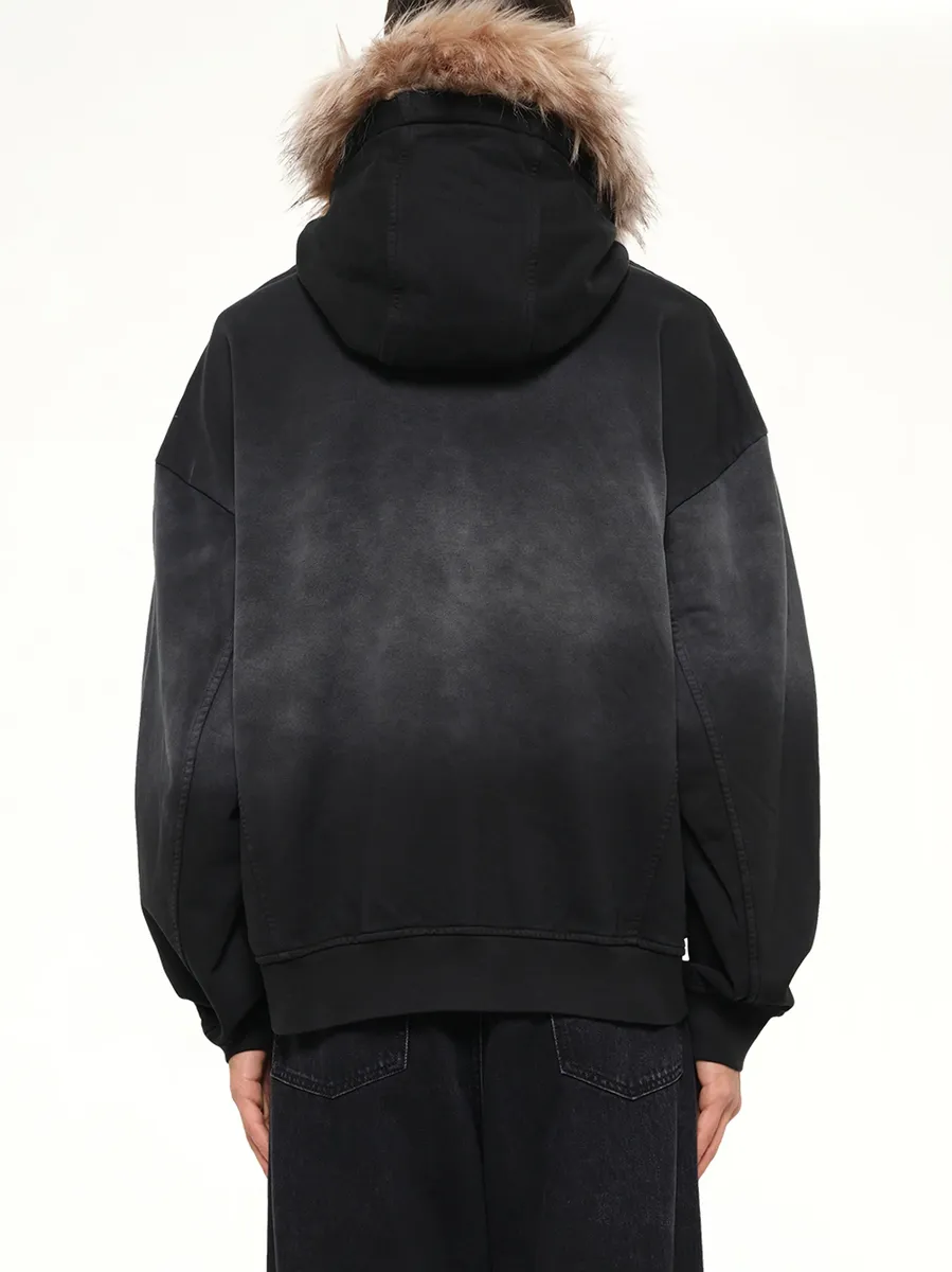 FENG CHEN WANG Washed Faux Fur-trim Zip-up Hoodie | Thumbnail 5 FENG CHEN WANG Washed Faux Fur-trim Zip-up Hoodie | Thumbnail 5