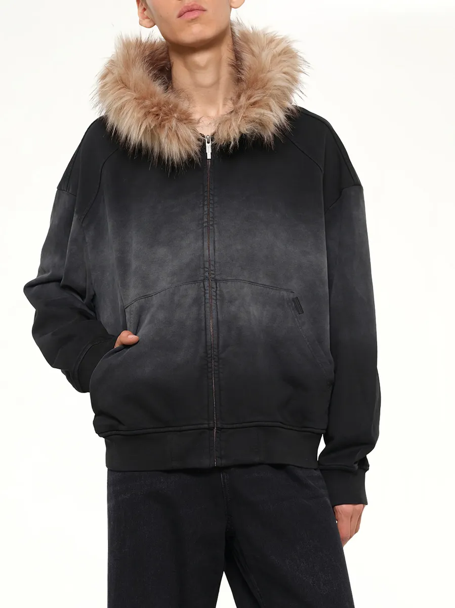 FENG CHEN WANG Washed Faux Fur-trim Zip-up Hoodie | Thumbnail 6 FENG CHEN WANG Washed Faux Fur-trim Zip-up Hoodie | Thumbnail 6
