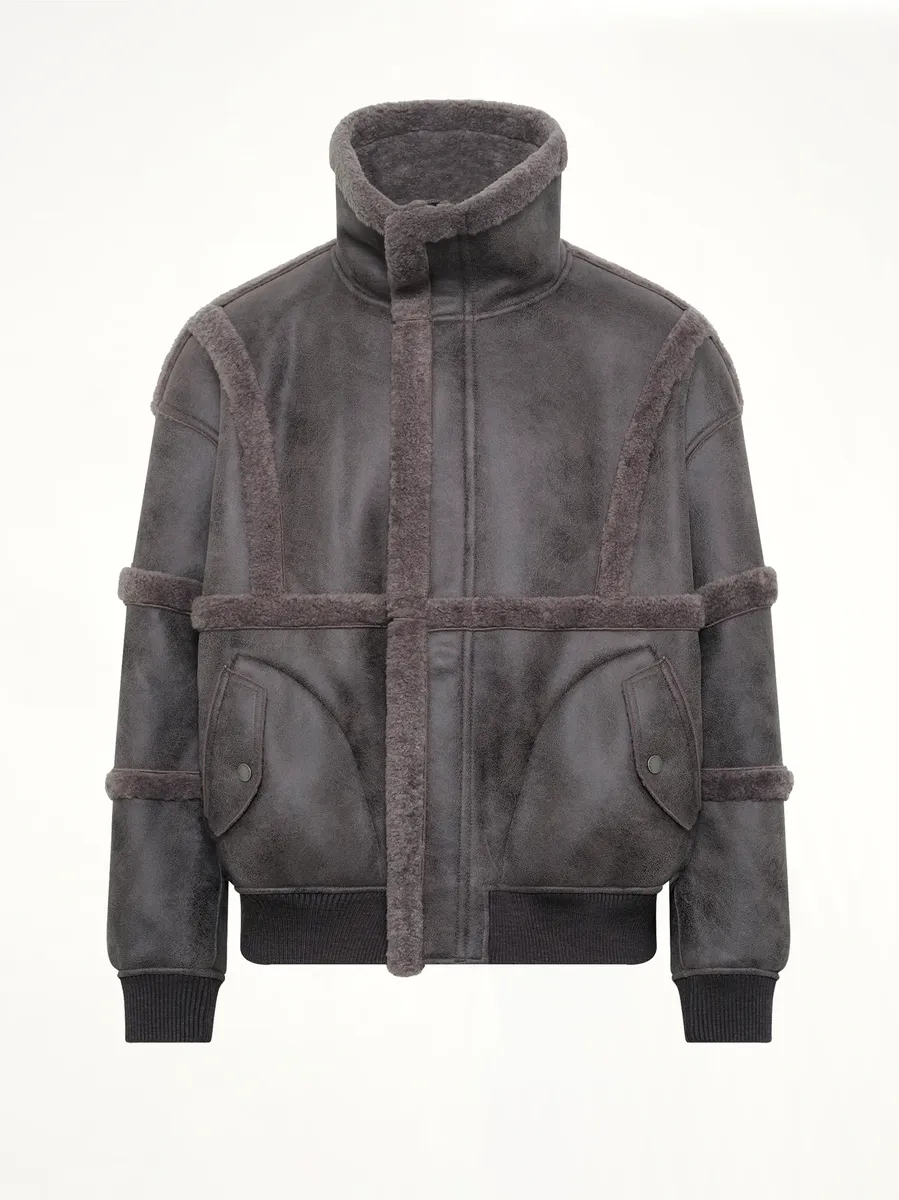FENG CHEN WANG Reversible Faux Shearling Stand-collar Jacket in Dark Grey | Thumbnail 2 FENG CHEN WANG Reversible Faux Shearling Stand-collar Jacket in Dark Grey | Thumbnail 2