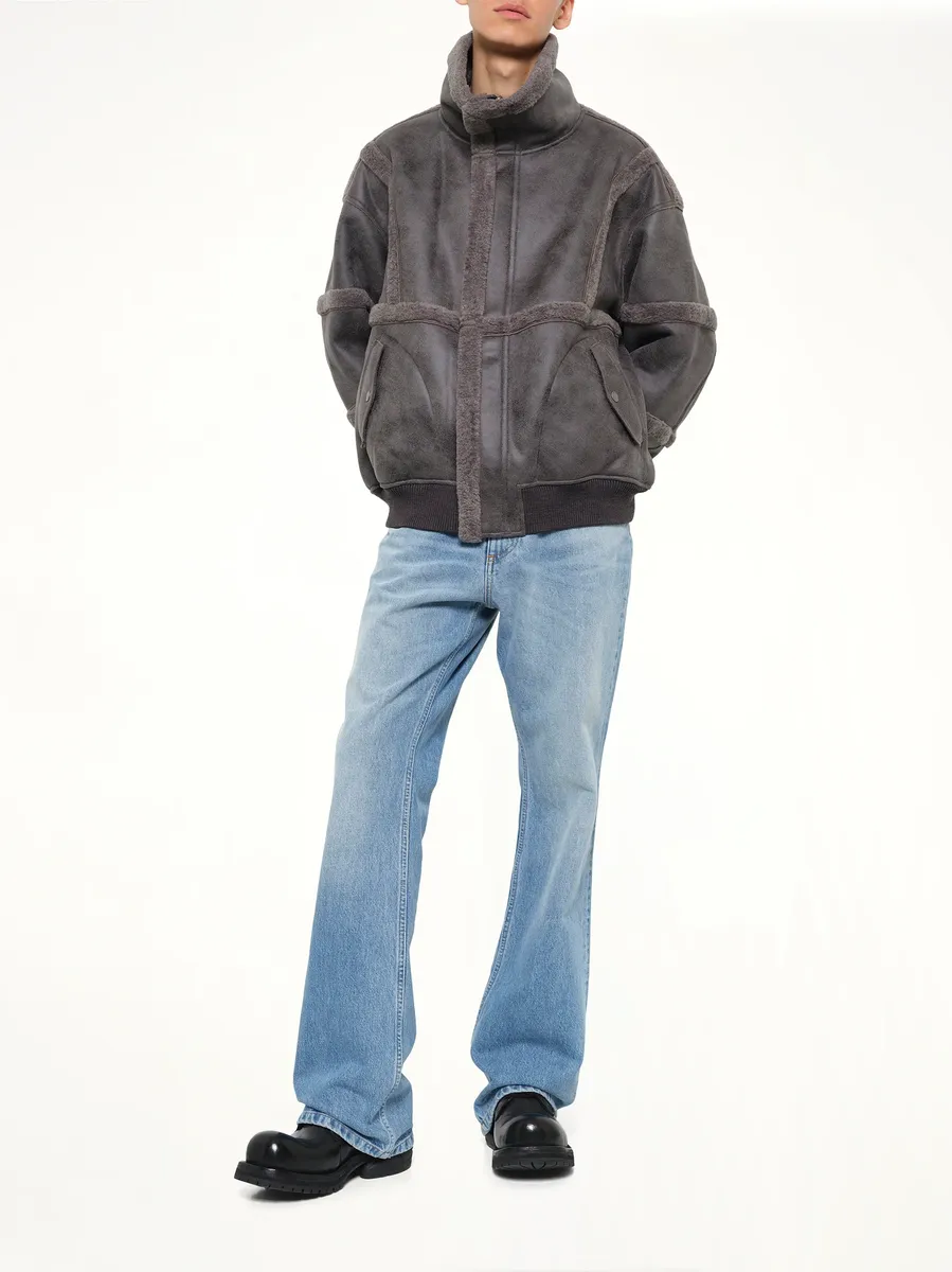 FENG CHEN WANG Reversible Faux Shearling Stand-collar Jacket in Dark Grey | Thumbnail 4 FENG CHEN WANG Reversible Faux Shearling Stand-collar Jacket in Dark Grey | Thumbnail 4