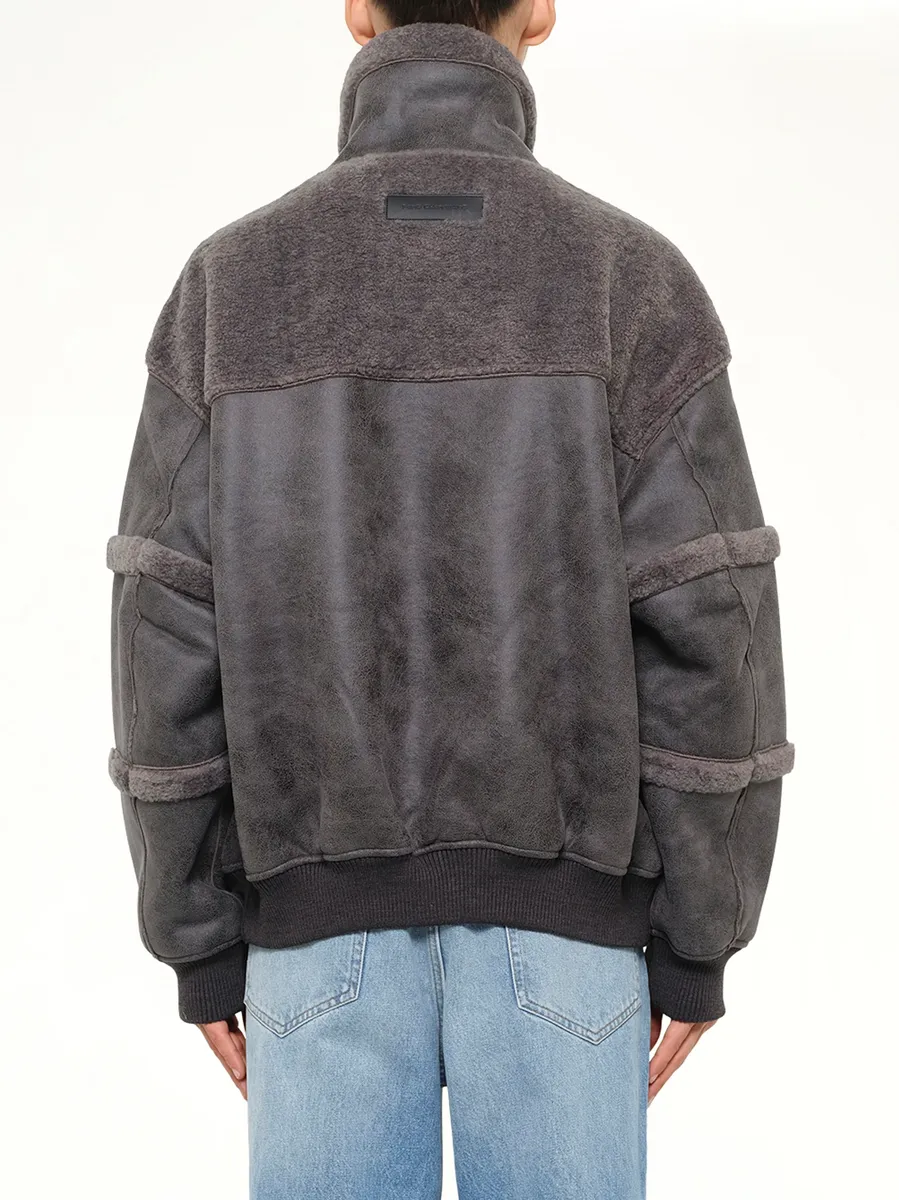 FENG CHEN WANG Reversible Faux Shearling Stand-collar Jacket in Dark Grey | Thumbnail 5 FENG CHEN WANG Reversible Faux Shearling Stand-collar Jacket in Dark Grey | Thumbnail 5
