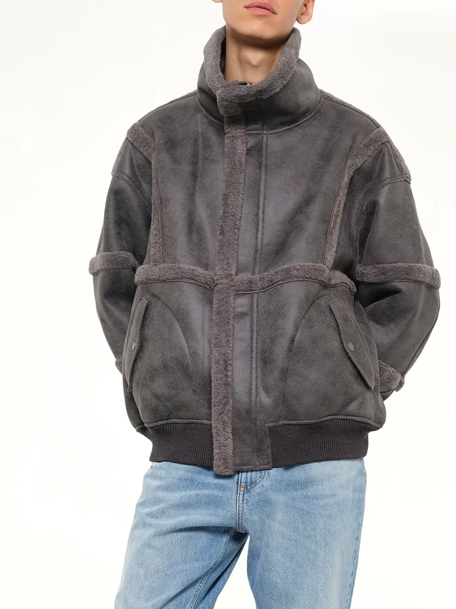 FENG CHEN WANG Reversible Faux Shearling Stand-collar Jacket in Dark Grey | Thumbnail 6 FENG CHEN WANG Reversible Faux Shearling Stand-collar Jacket in Dark Grey | Thumbnail 6