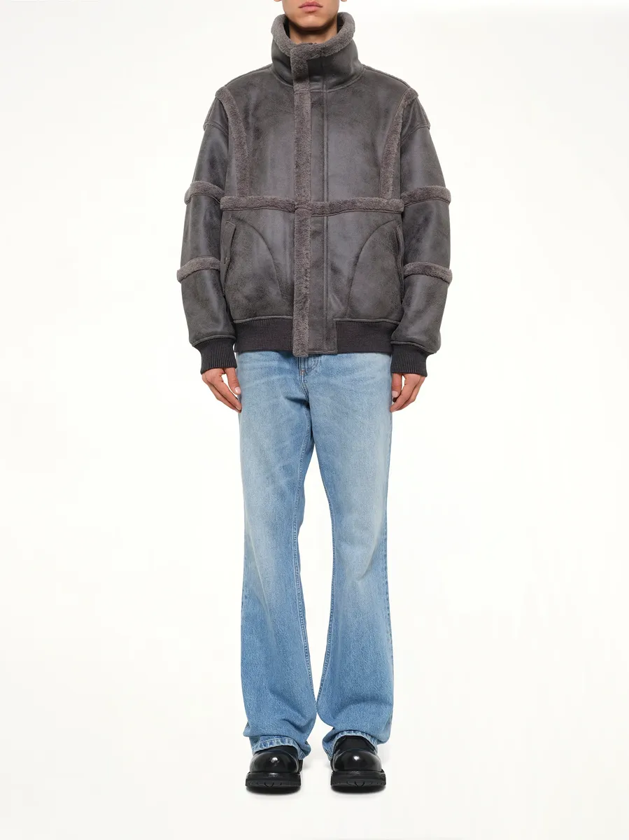 FENG CHEN WANG Reversible Faux Shearling Stand-collar Jacket in Dark Grey | Thumbnail 7 FENG CHEN WANG Reversible Faux Shearling Stand-collar Jacket in Dark Grey | Thumbnail 7