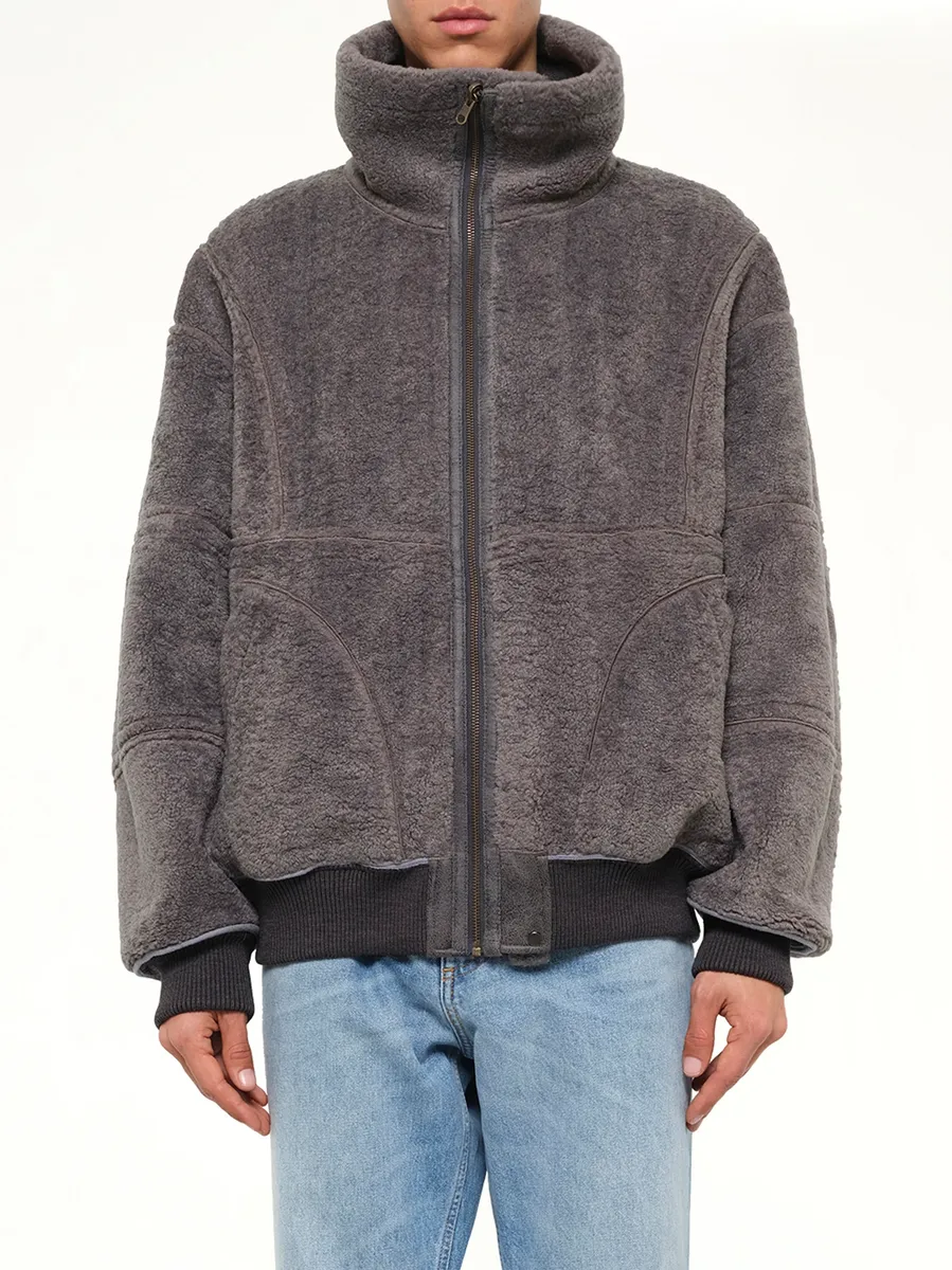 FENG CHEN WANG Reversible Faux Shearling Stand-collar Jacket in Dark Grey | Thumbnail 8 FENG CHEN WANG Reversible Faux Shearling Stand-collar Jacket in Dark Grey | Thumbnail 8