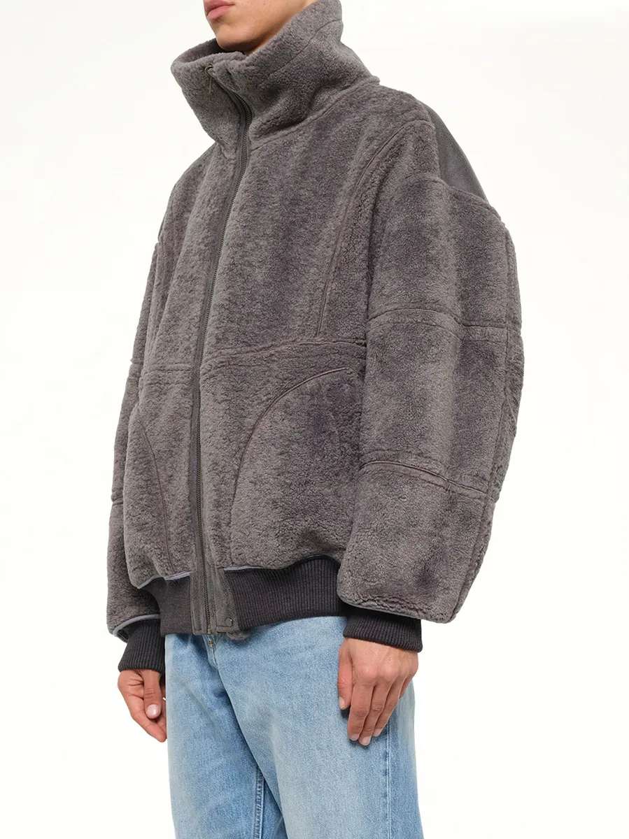 FENG CHEN WANG Reversible Faux Shearling Stand-collar Jacket in Dark Grey | Thumbnail 9 FENG CHEN WANG Reversible Faux Shearling Stand-collar Jacket in Dark Grey | Thumbnail 9