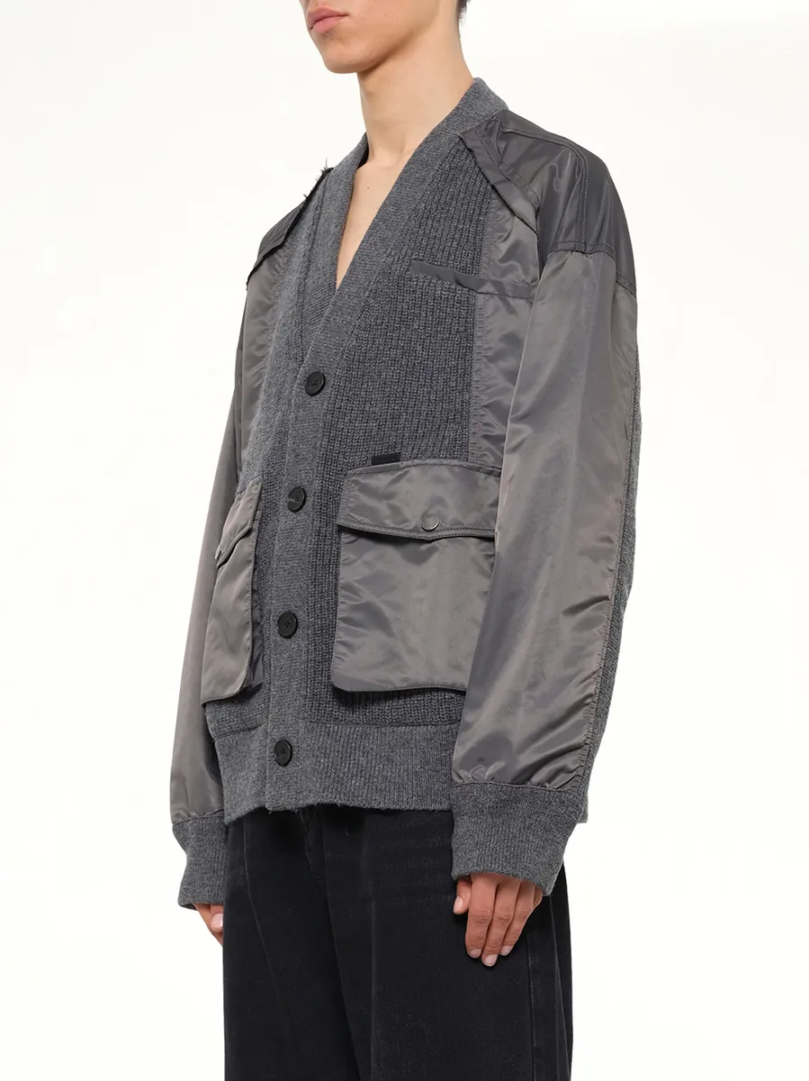 FENG CHEN WANG Patchwork Nylon Utility Cardigan in Dark Grey | Thumbnail 3