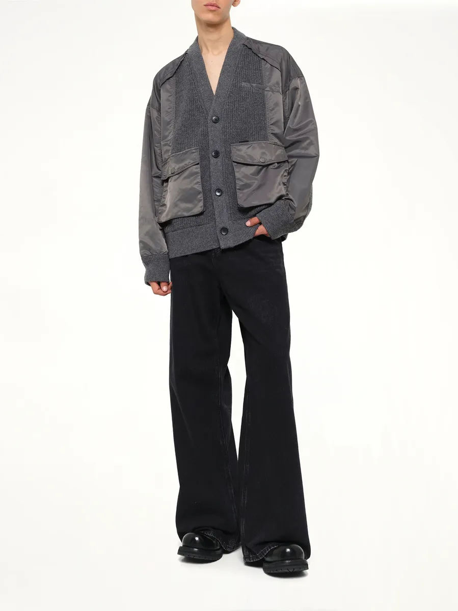 FENG CHEN WANG Patchwork Nylon Utility Cardigan in Dark Grey | Thumbnail 4