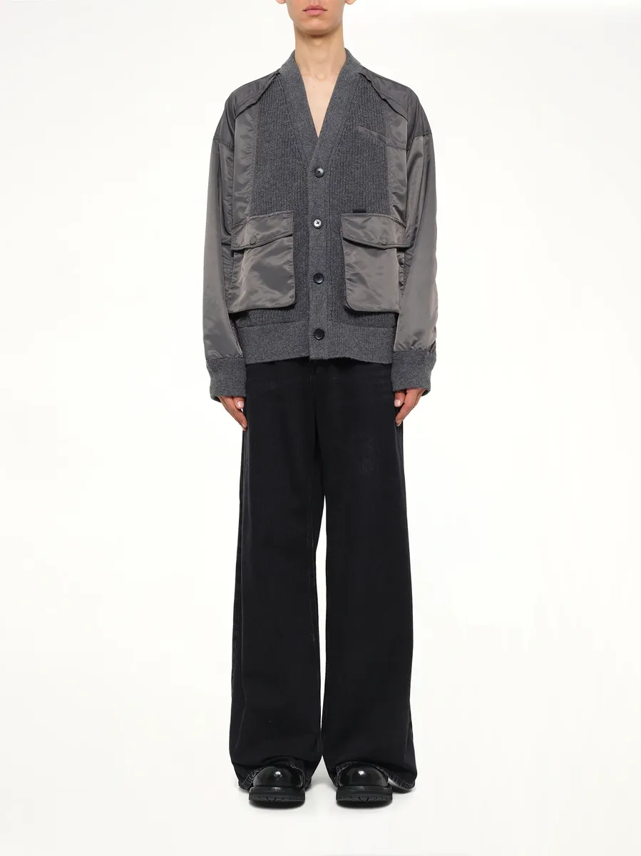 FENG CHEN WANG Patchwork Nylon Utility Cardigan in Dark Grey | Thumbnail 7