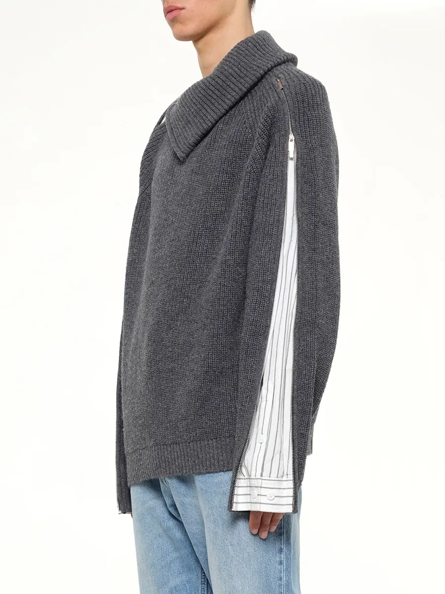 FENG CHEN WANG Deconstructed Shirt Fabric Sweater With Patchwork | Thumbnail 3 FENG CHEN WANG Deconstructed Shirt Fabric Sweater With Patchwork | Thumbnail 3
