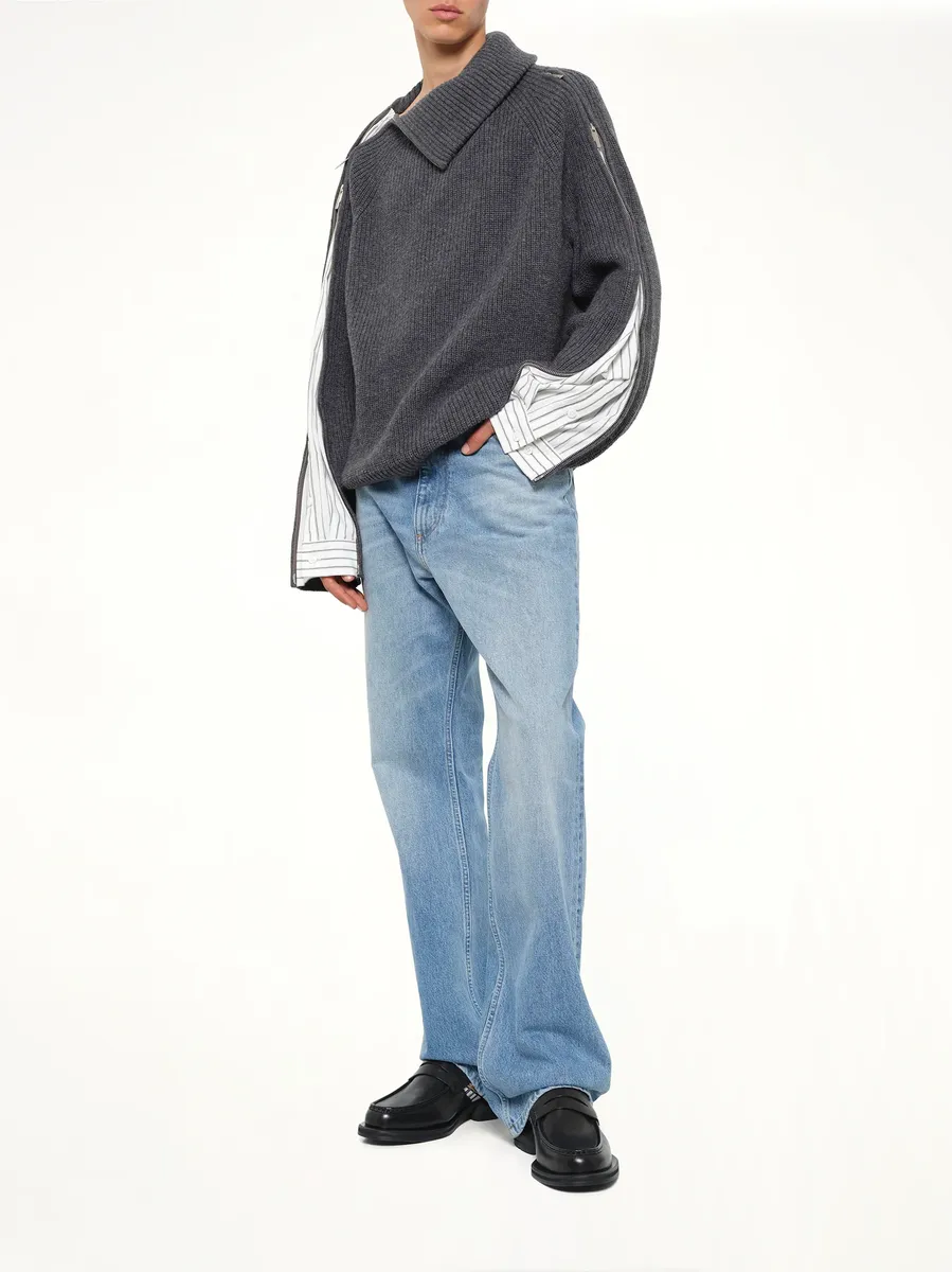 FENG CHEN WANG Deconstructed Shirt Fabric Sweater With Patchwork | Thumbnail 4 FENG CHEN WANG Deconstructed Shirt Fabric Sweater With Patchwork | Thumbnail 4