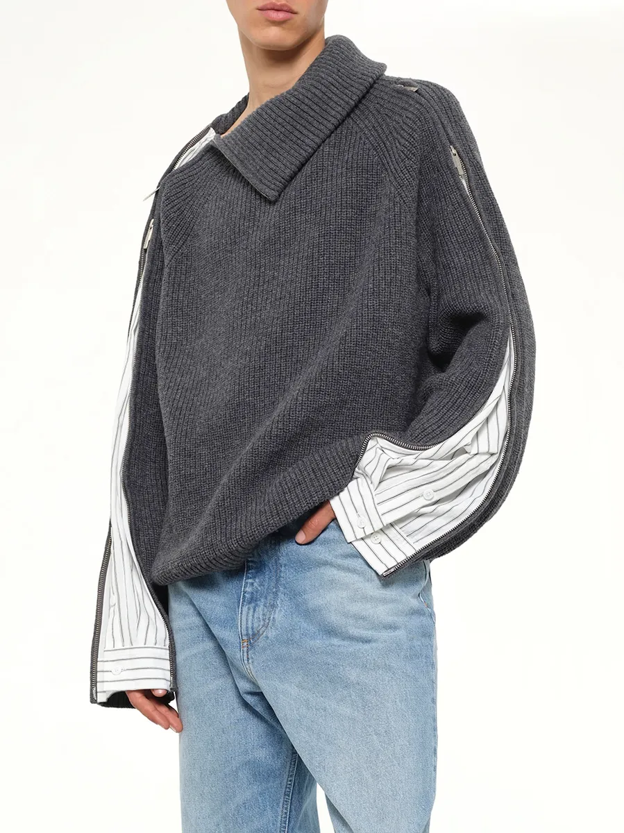 FENG CHEN WANG Deconstructed Shirt Fabric Sweater With Patchwork | Thumbnail 6 FENG CHEN WANG Deconstructed Shirt Fabric Sweater With Patchwork | Thumbnail 6