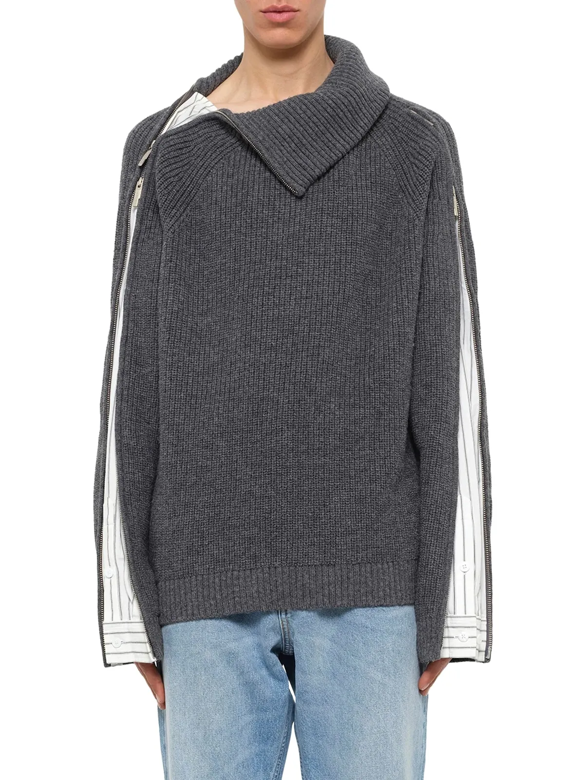 FENG CHEN WANG Deconstructed Shirt Fabric Sweater With Patchwork
