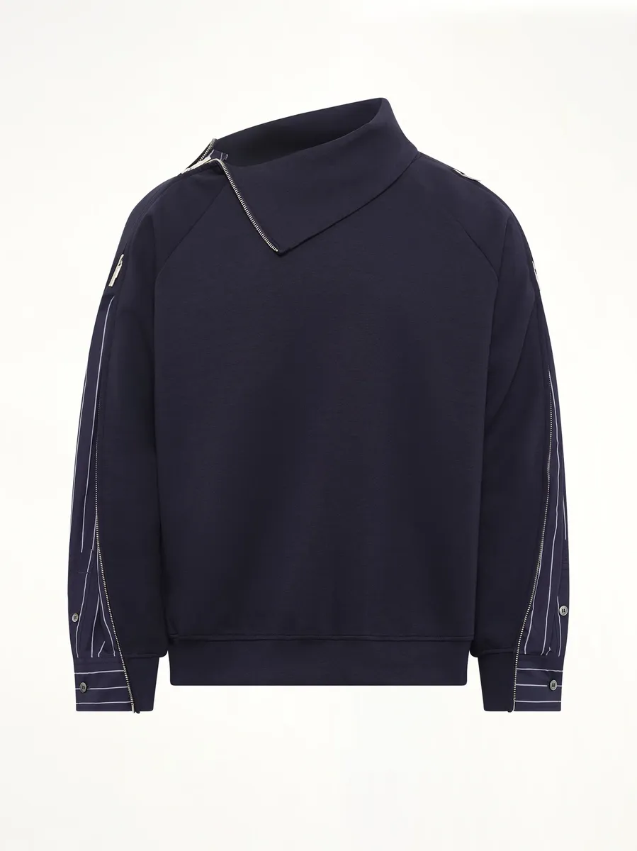 FENG CHEN WANG Striped Patchwork Sweatshirt in Navy Blue | Thumbnail 2 FENG CHEN WANG Striped Patchwork Sweatshirt in Navy Blue | Thumbnail 2