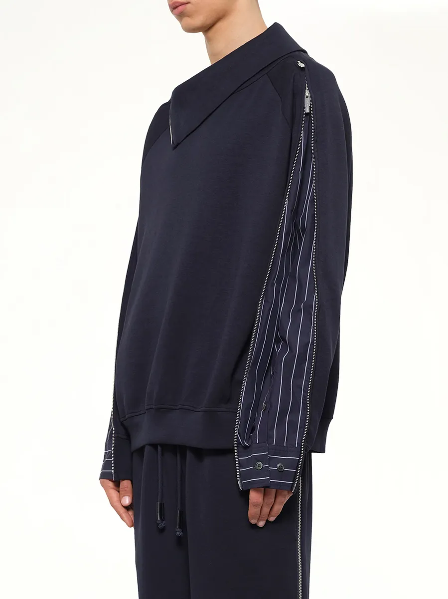 FENG CHEN WANG Striped Patchwork Sweatshirt in Navy Blue | Thumbnail 3 FENG CHEN WANG Striped Patchwork Sweatshirt in Navy Blue | Thumbnail 3