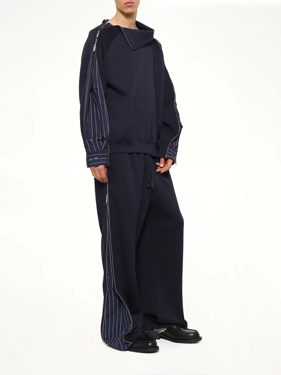 FENG CHEN WANG Striped Patchwork Sweatshirt in Navy Blue | Thumbnail 4 FENG CHEN WANG Striped Patchwork Sweatshirt in Navy Blue | Thumbnail 4
