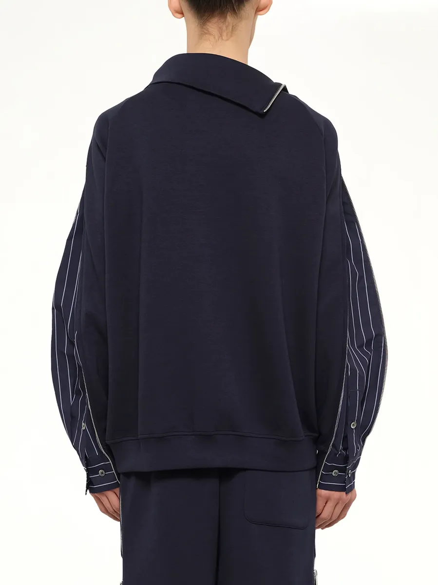 FENG CHEN WANG Striped Patchwork Sweatshirt in Navy Blue | Thumbnail 5 FENG CHEN WANG Striped Patchwork Sweatshirt in Navy Blue | Thumbnail 5