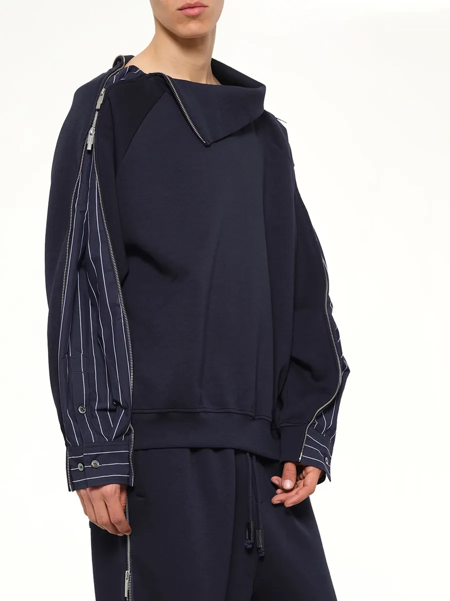 FENG CHEN WANG Striped Patchwork Sweatshirt in Navy Blue | Thumbnail 6 FENG CHEN WANG Striped Patchwork Sweatshirt in Navy Blue | Thumbnail 6