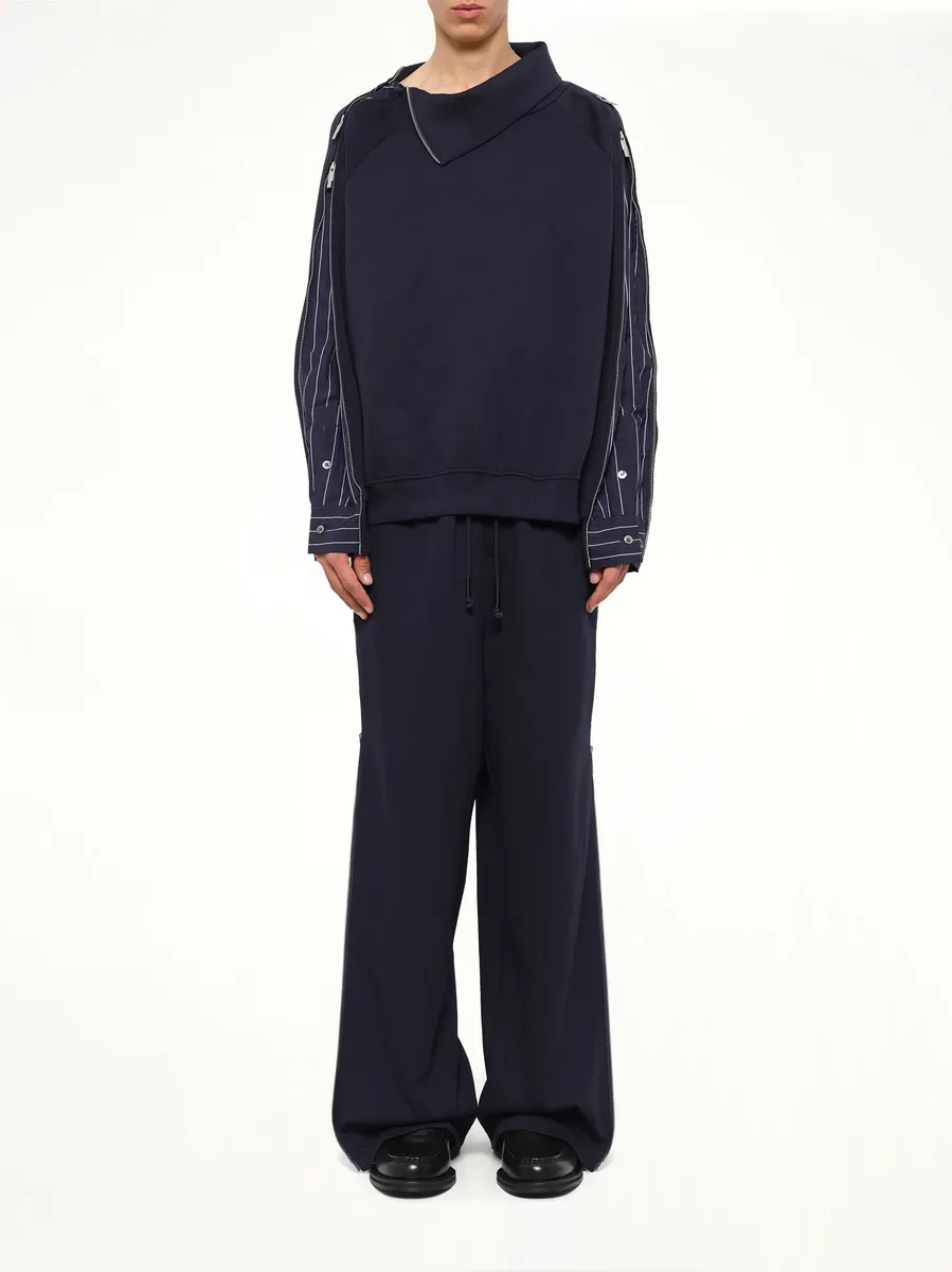 FENG CHEN WANG Striped Patchwork Sweatshirt in Navy Blue | Thumbnail 7 FENG CHEN WANG Striped Patchwork Sweatshirt in Navy Blue | Thumbnail 7