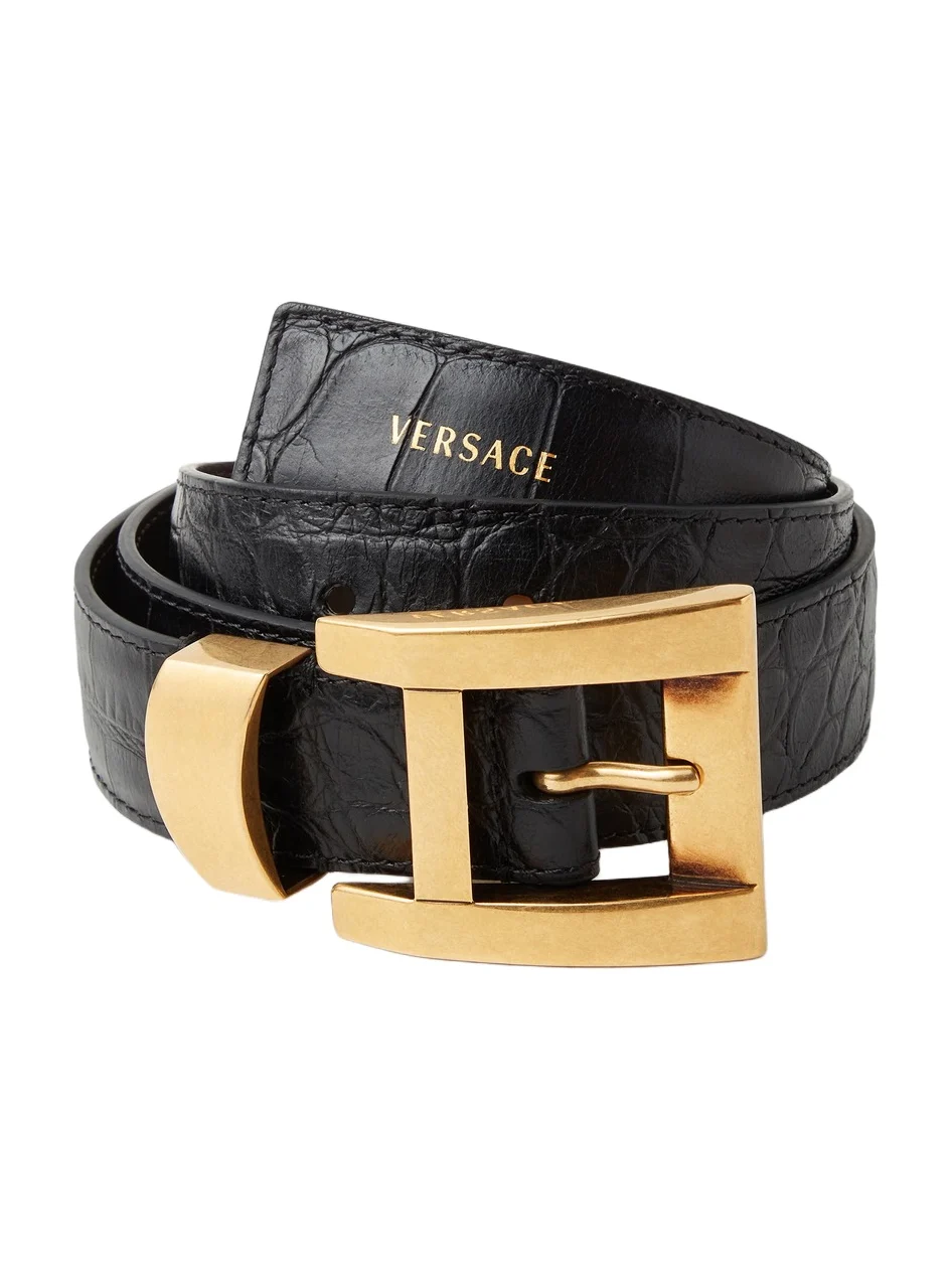 Croc-Effect Leather Belt 3 cm Croc-Effect Leather Belt 3 cm